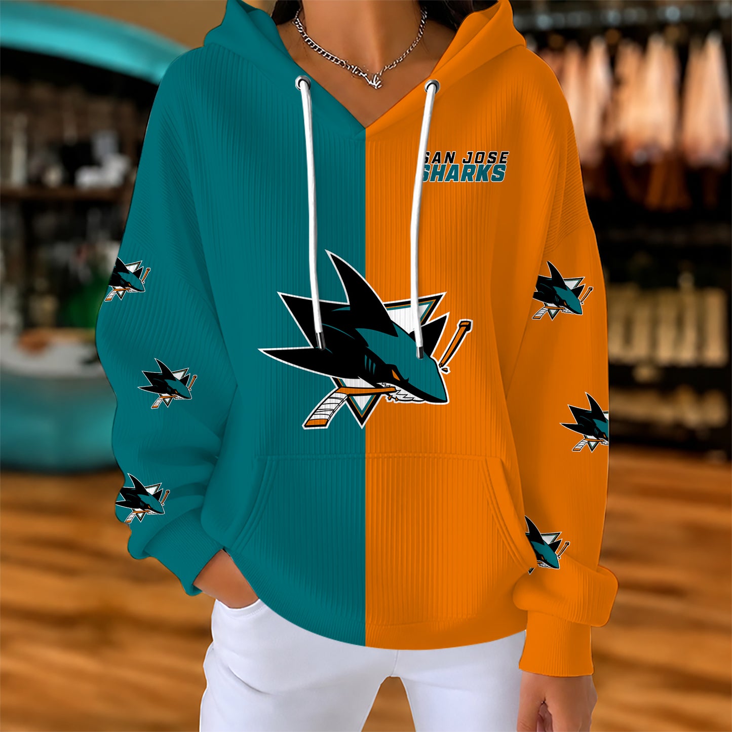 [SUPER SALE] NEW CUSTOMIZED NHL32 SJS SAN JOSE SHARKS RIBBED HOODIE & SWEATSHIRT