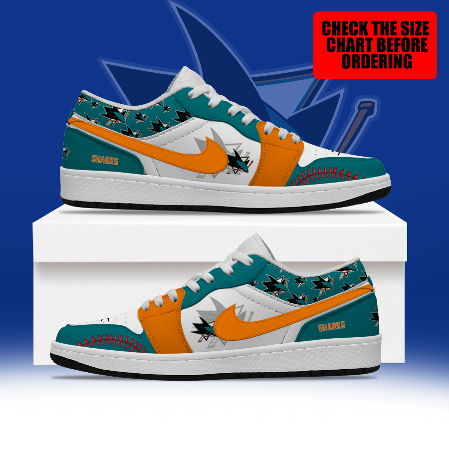 [SUPER SALE] NEW CUSTOMIZED NHL32 SJS SAN JOSE SHARKS AIR JORDAN LOW SHOES