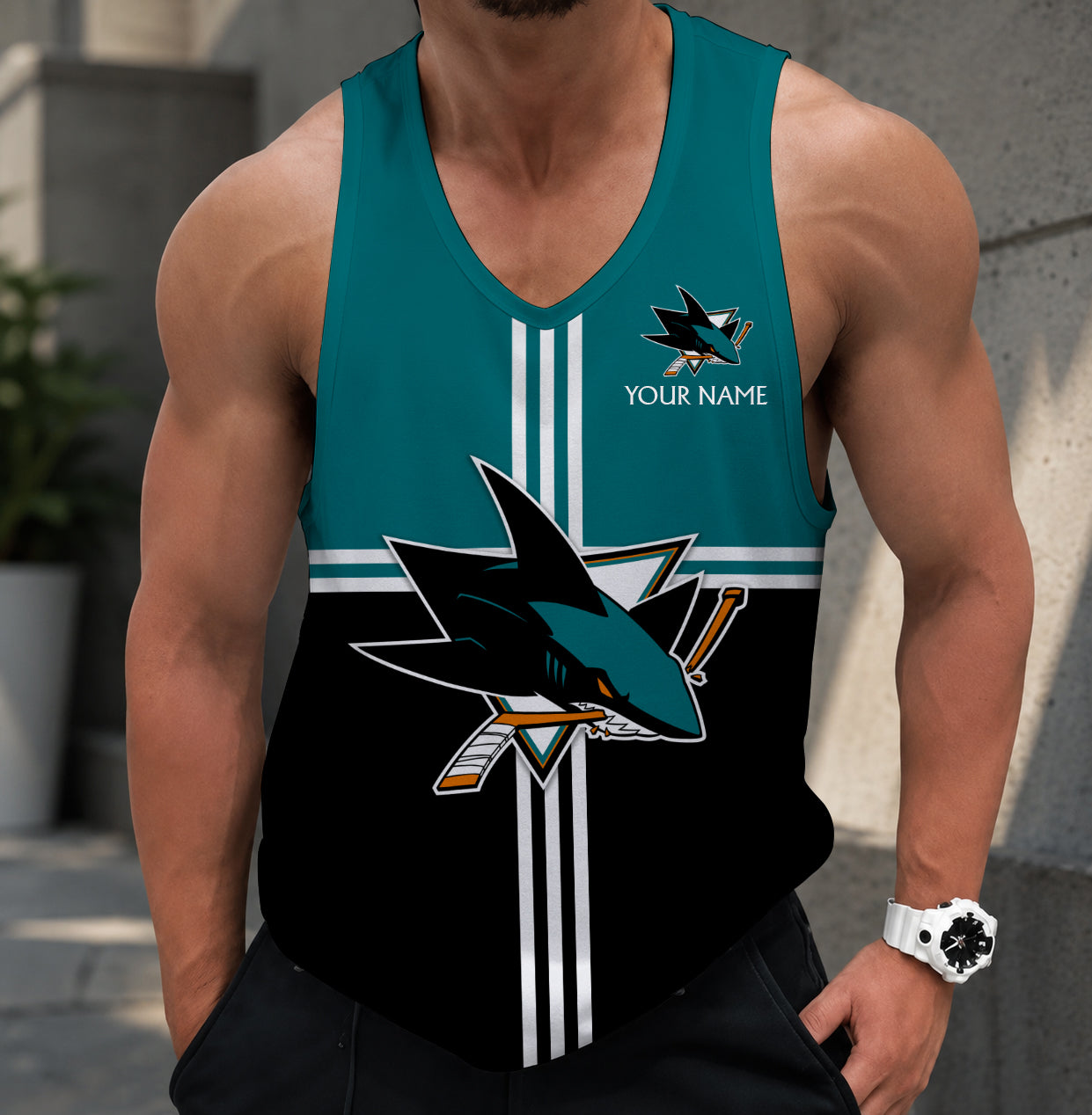 LIMITED EDITION - NEW CUSTOMIZED NHL32 SJS SAN JOSE SHARKS MEN'S TANK TOP