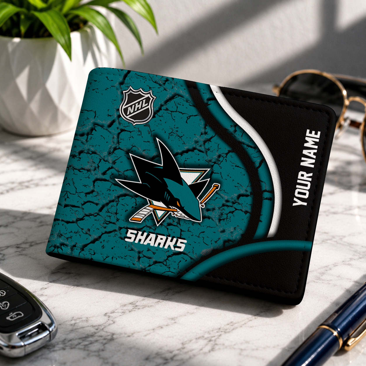 FINAL CLEARANCE - NEW CUSTOMIZED NHL32 SJS SAN JOSE SHARKS LEATHER WALLET