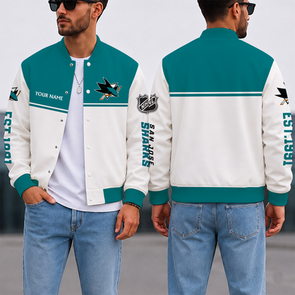 EXCLUSIVE EDITION - NEW CUSTOMIZED NHL32 SJS SAN JOSE SHARKS SATIN VARSITY JACKET & BASEBALL JACKET