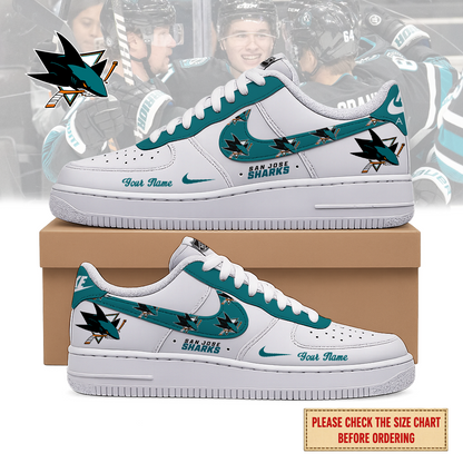 EXCLUSIVE EDITION - NEW CUSTOMIZED NHL32 SJS SAN JOSE SHARKS AF1 SHOES