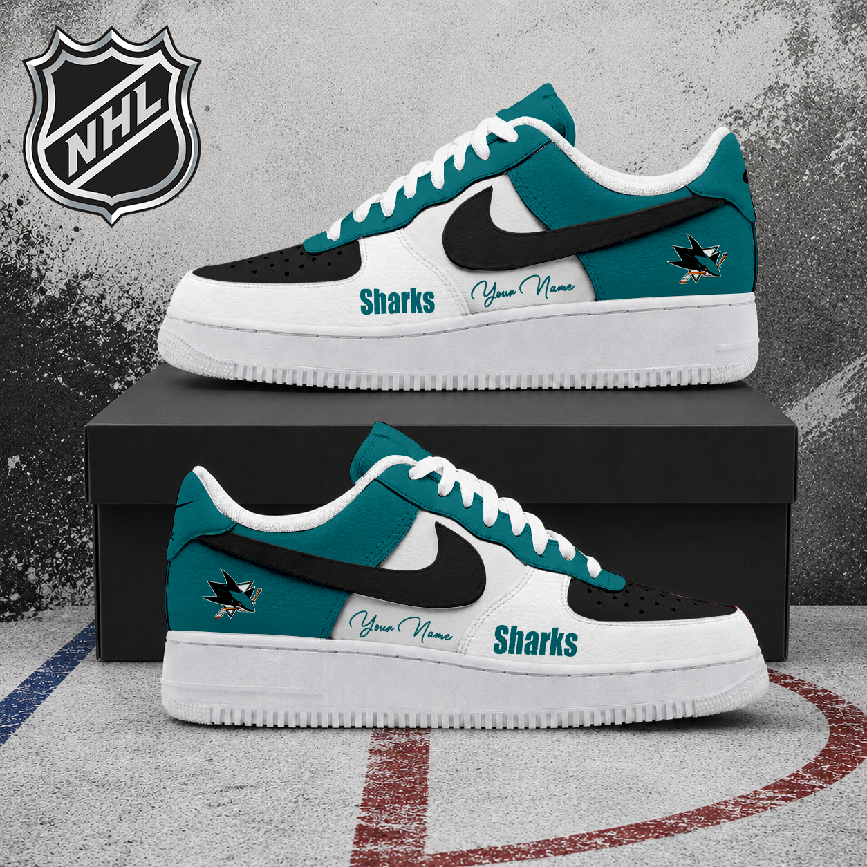 FINAL CLEARANCE - NEW CUSTOMIZED NHL32 SJS SAN JOSE SHARKS AF1 SHOES