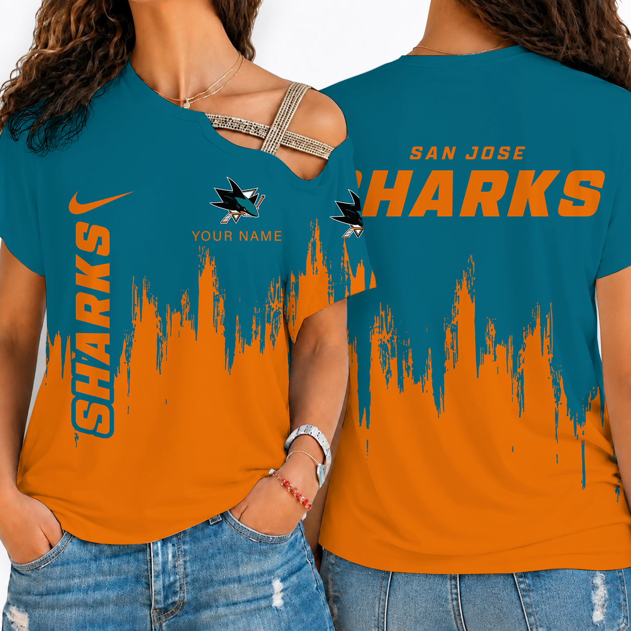[SUPER SALE] NEW CUSTOMIZED NHL32 SJS SAN JOSE SHARKS SHOULDER SHIRT