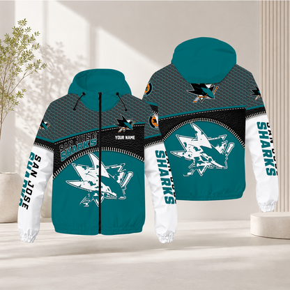 EXCLUSIVE EDITION - NEW CUSTOMIZED NHL32 SJS SAN JOSE SHARKS WINDBREAKER JACKET