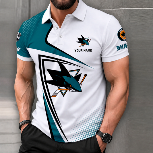 FINAL SALE - NEW CUSTOMIZED NHL32 SJS SAN JOSE SHARKS POLO SHIRT, ZIP POLO SHIRT, T-SHIRTS, HOODIE, ZIP HOODIE & SWEATSHIRT