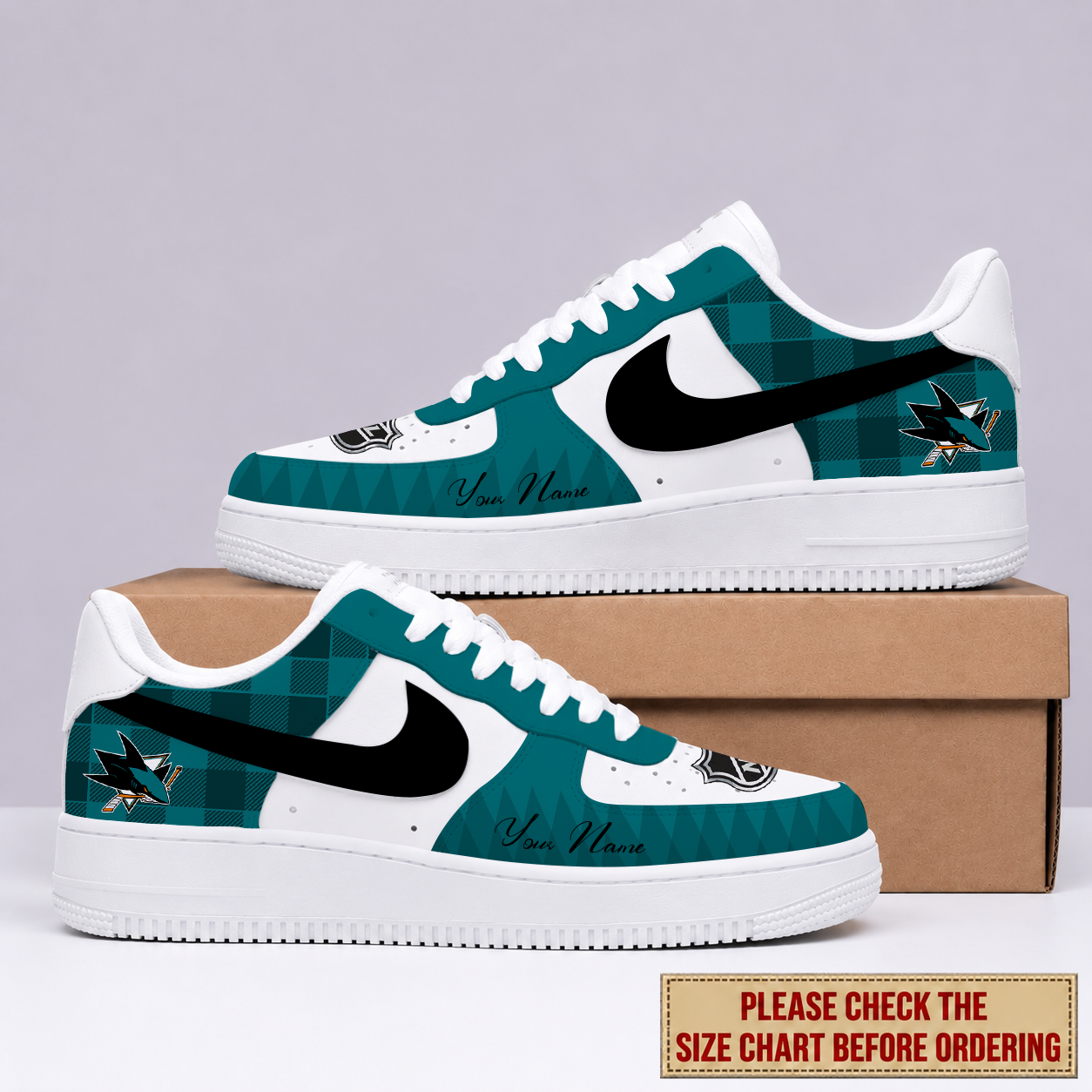 LIMITED EDITION - NEW CUSTOMIZED NHL32 SJS SAN JOSE SHARKS AF1 SHOES