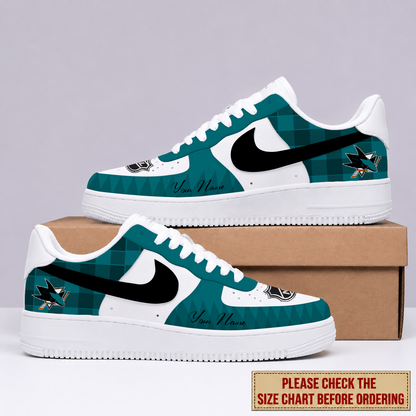 LIMITED EDITION - NEW CUSTOMIZED NHL32 SJS SAN JOSE SHARKS AF1 SHOES