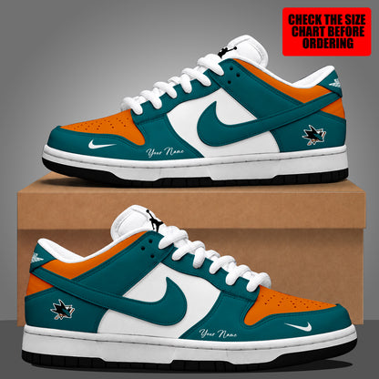 [SUPER SALE] NEW CUSTOMIZED NHL32 SJS SAN JOSE SHARKS DUNK LOW SHOES