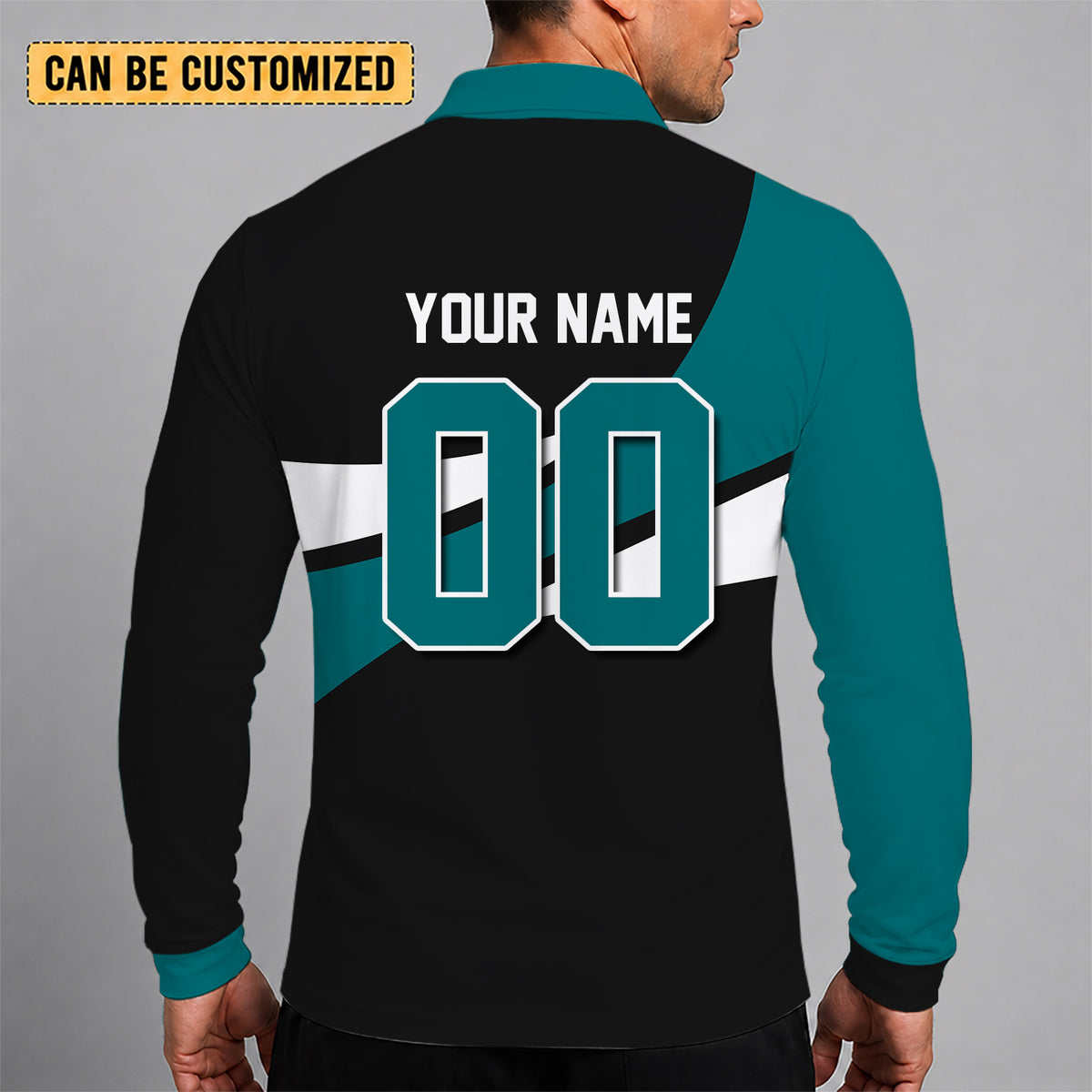 [SUPER SALE] NEW CUSTOMIZED NHL32 SJS SAN JOSE SHARKS MEN LONG SLEEVE POLO
