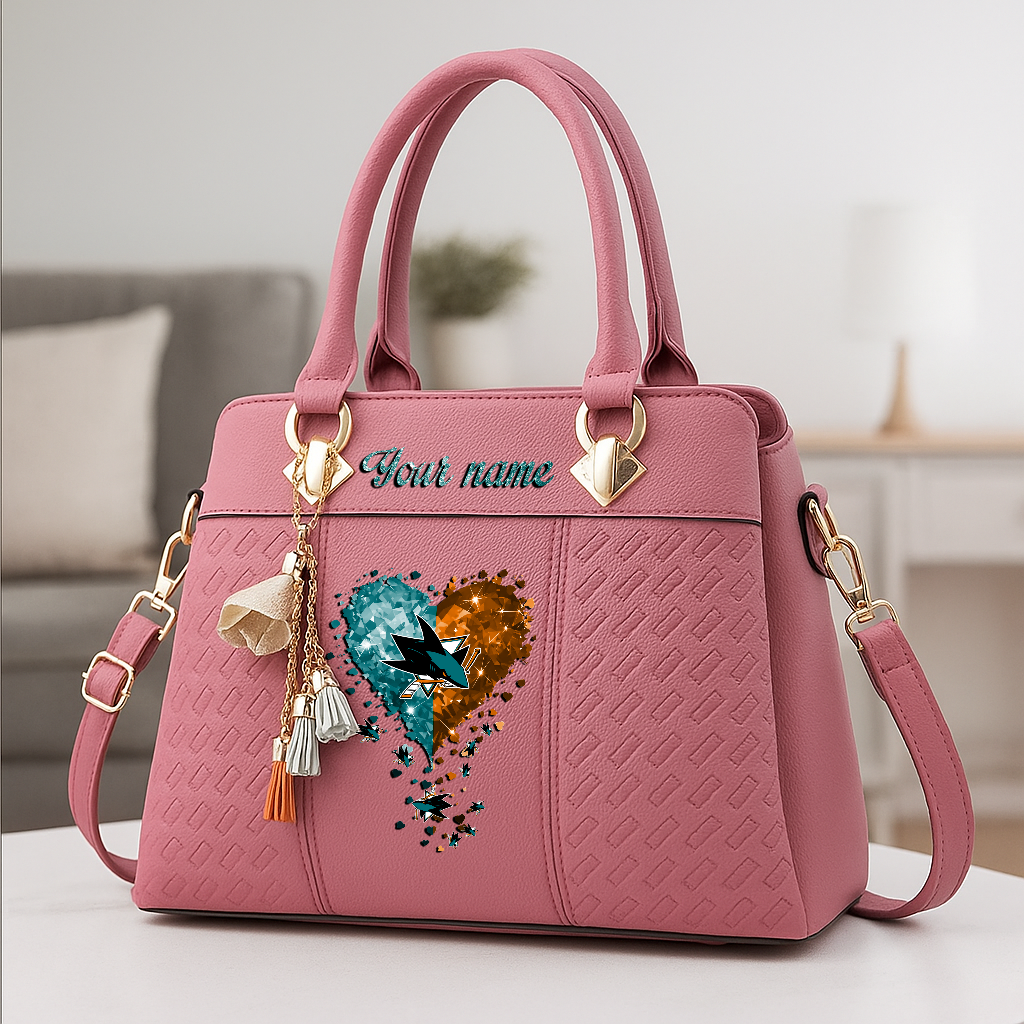 LIMITED EDITION - NEW CUSTOMIZED NHL32 SJS SAN JOSE SHARKS ZIP HANDBAG MULTICOLOR