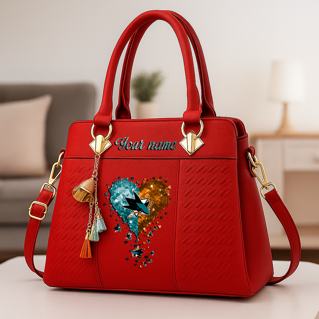 LIMITED EDITION - NEW CUSTOMIZED NHL32 SJS SAN JOSE SHARKS ZIP HANDBAG MULTICOLOR