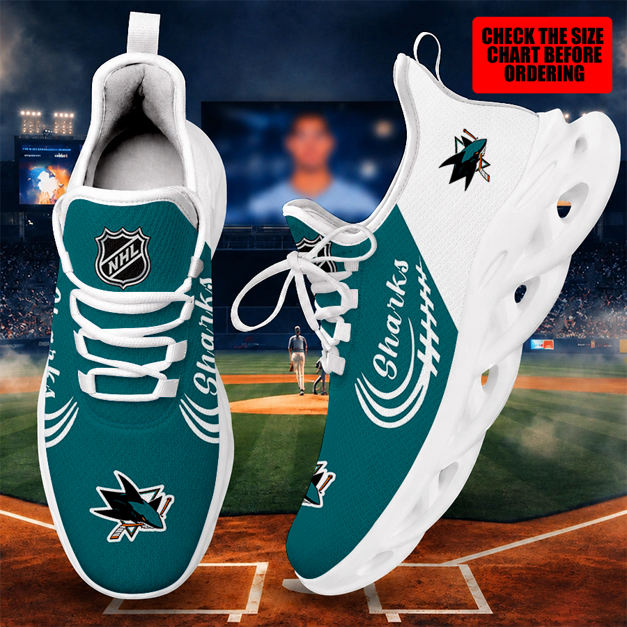 [SUPER SALE ] NEW CUSTOMIZED NHL32 SJS SAN JOSE SHARKS MAX SOUL SHOES
