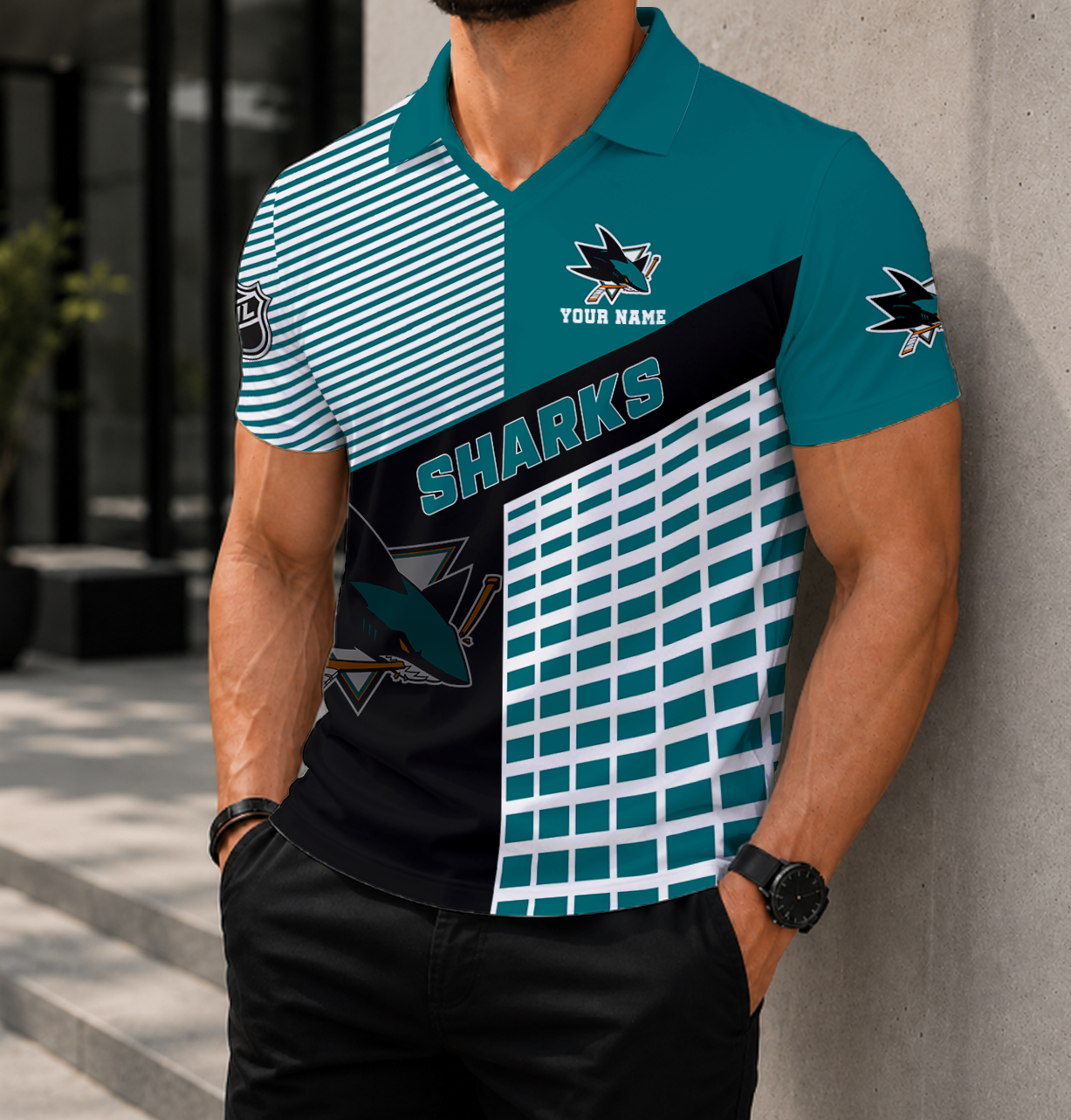 VIRAL EDITION - NEW CUSTOMIZED NHL32 SJS SAN JOSE SHARKS POLO SHIRT