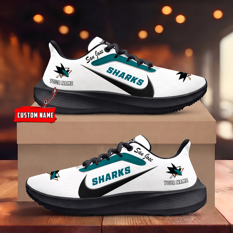 [SUPER SALE] NEW CUSTOMIZED NHL32 SJS SAN JOSE SHARKS ROAD RUNNING SHOES