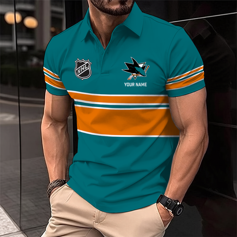 [SUPER SALE] NEW CUSTOMIZED NHL32 SJS SAN JOSE SHARKS POLO SHIRT