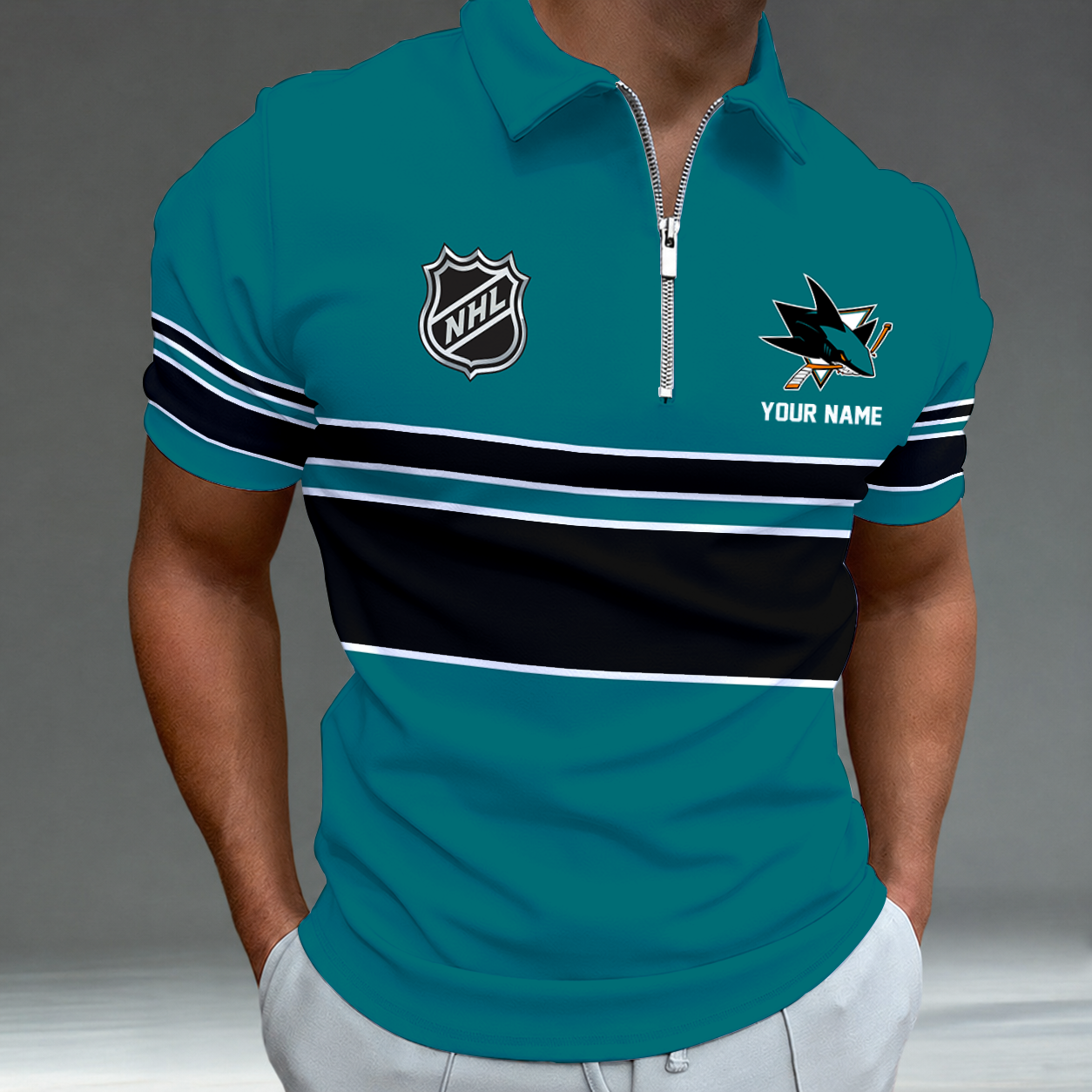 [SUPER SALE] NEW CUSTOMIZED NHL32 SJS SAN JOSE SHARKS POLO SHIRT