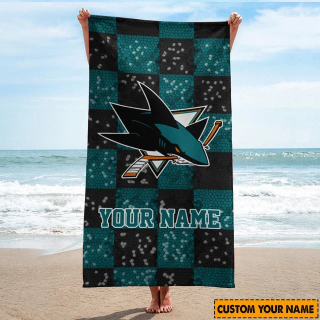 LIMITED EDITION - NEW CUSTOMIZED NHL32 SJS SAN JOSE SHARKS BEACH TOWEL FOR FAN