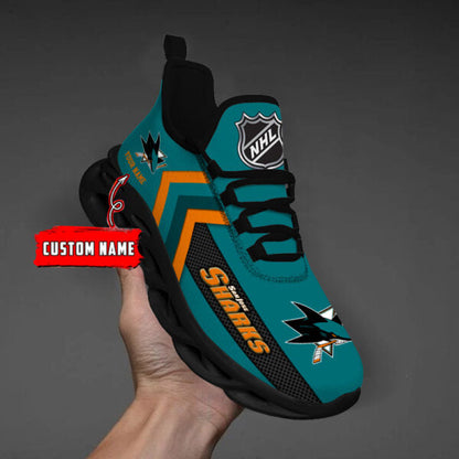 [SUPER SALE ] NEW CUSTOMIZED NHL32 SJS SAN JOSE SHARKS MAX SOUL SHOES