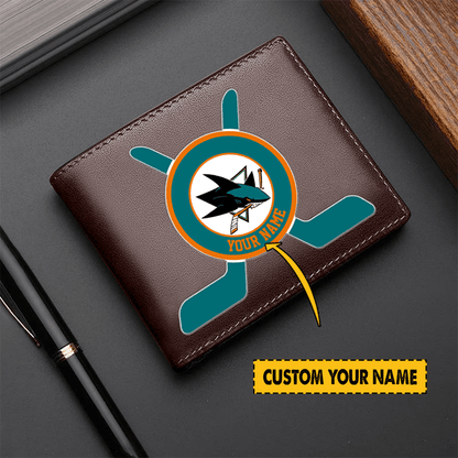 LIMITED EDITION - NEW CUSTOMIZED NHL32 SJS SAN JOSE SHARKS LEATHER WALLET