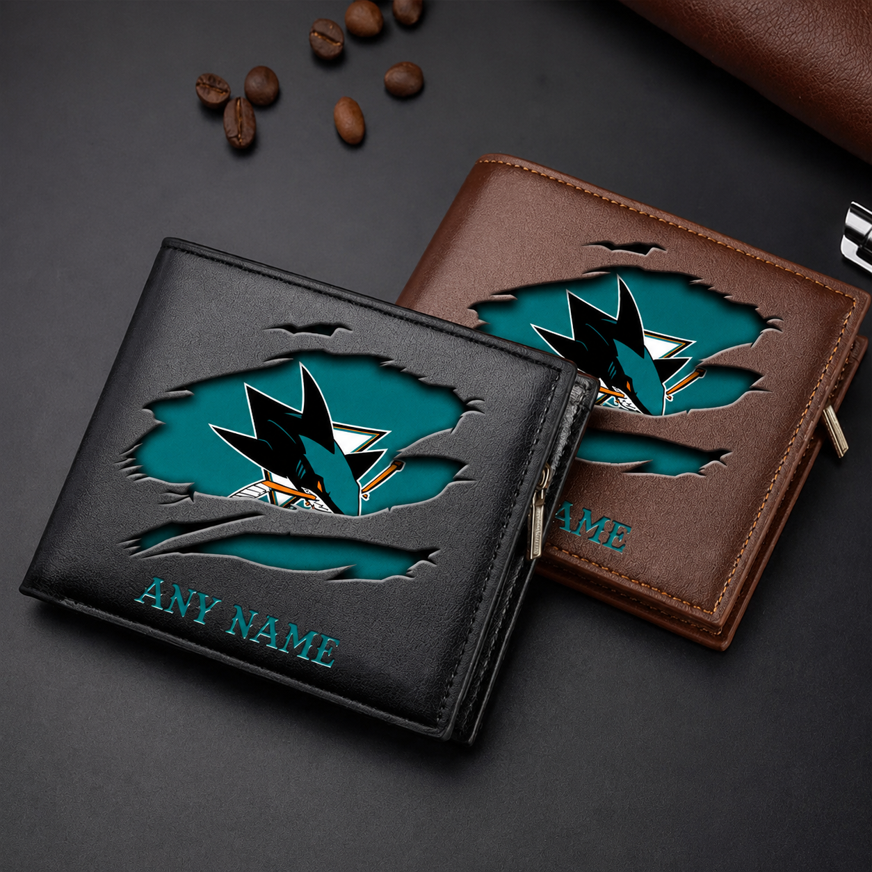 LIMITED EDITION - NEW CUSTOMIZED NHL32 SJS SAN JOSE SHARKS LEATHER WALLET