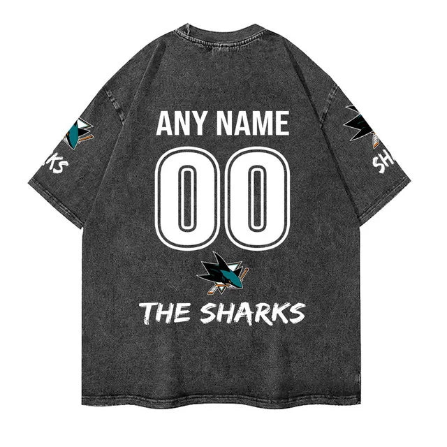 [SUPER SALE] NEW CUSTOMIZED NHL32 SJS SAN JOSE SHARKS MULTICOLOR WASHED TEE
