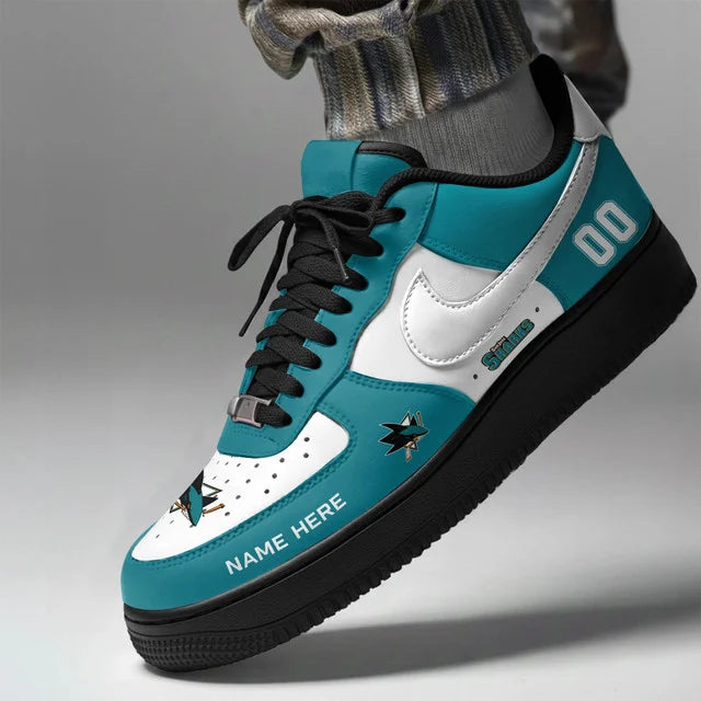 [SUPER SALE] NEW CUSTOMIZED NHL32 SJS SAN JOSE SHARKS AF1 SHOES