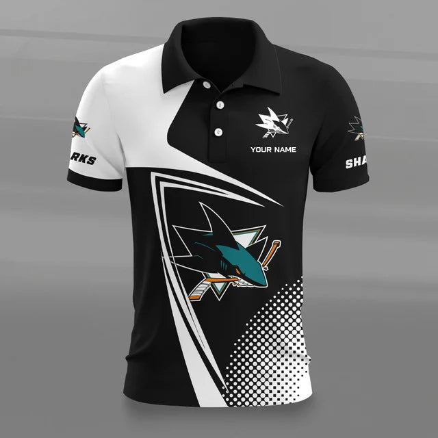 [SUPER SALE] NEW CUSTOMIZED NHL32 SJS SAN JOSE SHARKS POLO SHIRT