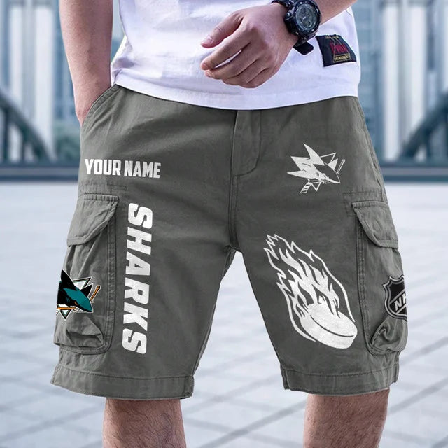 [SUPER SALE] NEW CUSTOMIZED NHL32 SJS SAN JOSE SHARKS CARGO SHORTS