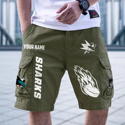 [SUPER SALE] NEW CUSTOMIZED NHL32 SJS SAN JOSE SHARKS CARGO SHORTS