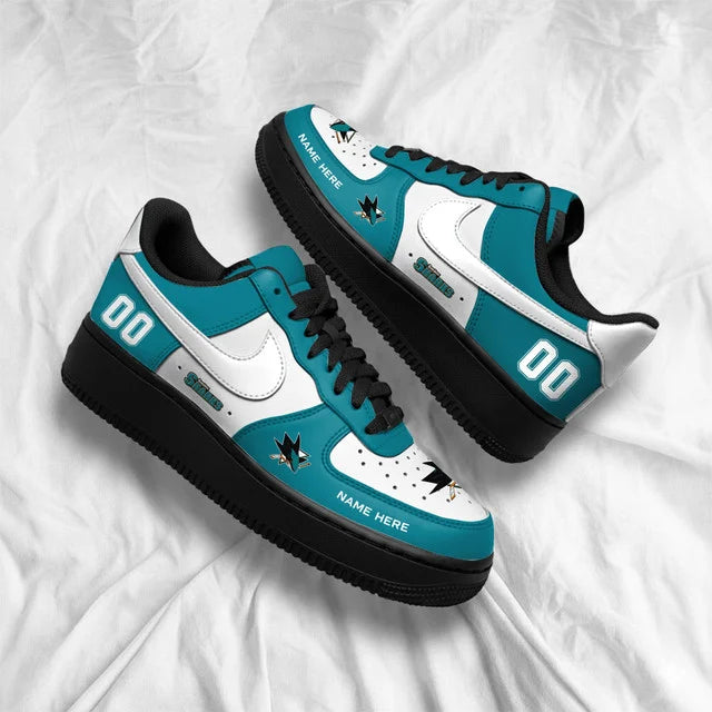 [SUPER SALE] NEW CUSTOMIZED NHL32 SJS SAN JOSE SHARKS AF1 SHOES
