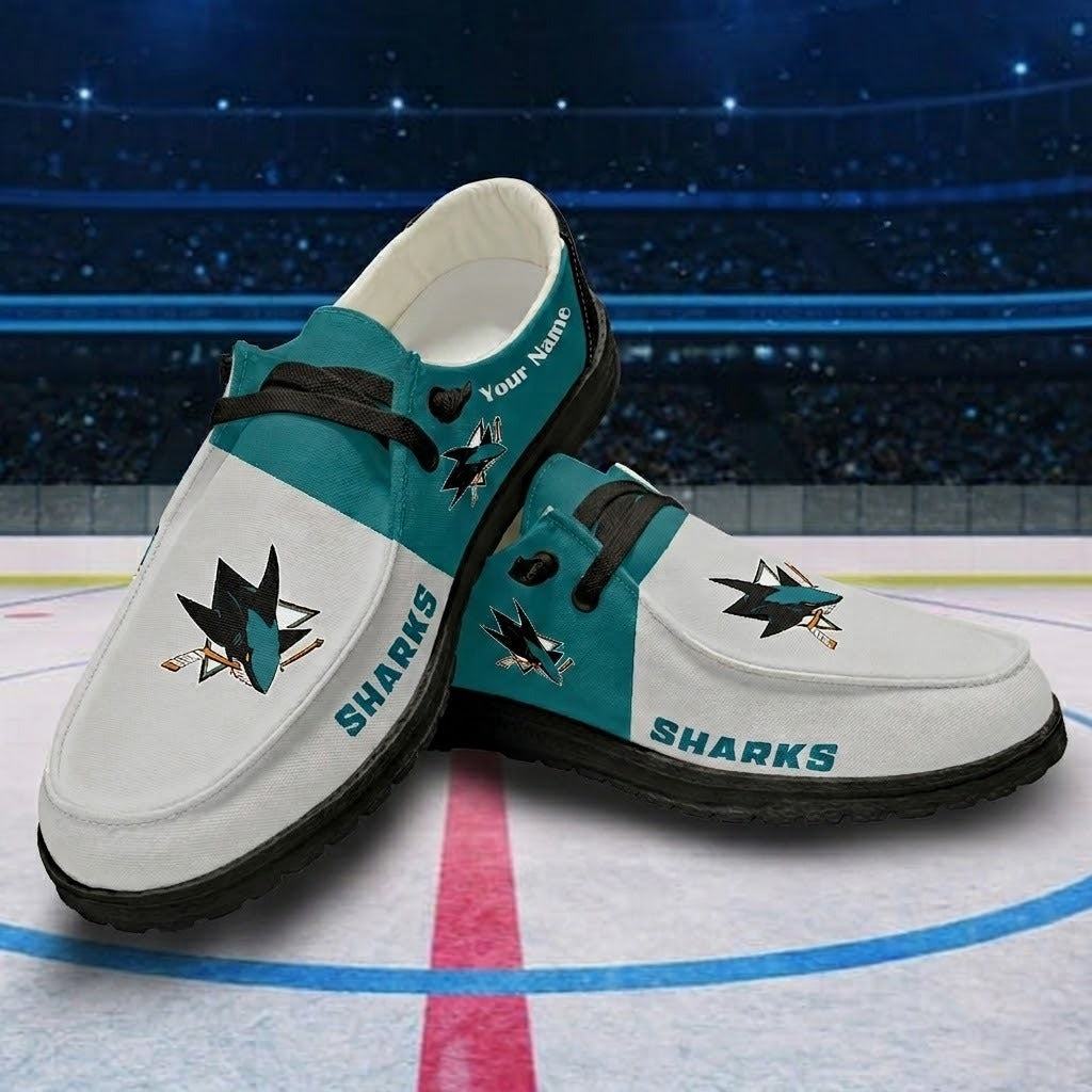 LIMITED EDITION - NEW CUSTOMIZED NHL32 SJS SAN JOSE SHARKS PREMIUM LOAFER SHOES