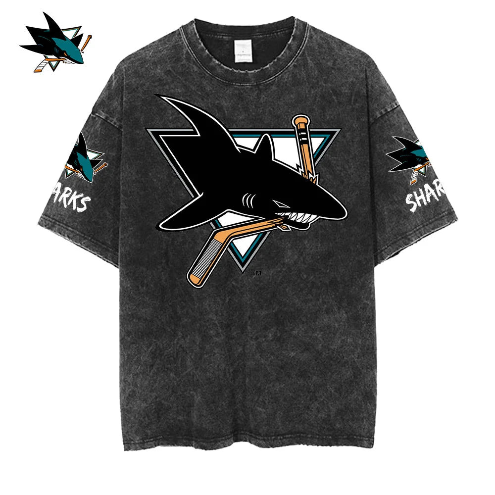 [SUPER SALE] NEW CUSTOMIZED NHL32 SJS SAN JOSE SHARKS MULTICOLOR WASHED TEE