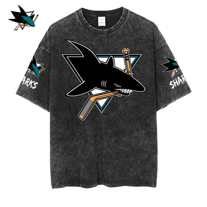 [SUPER SALE] NEW CUSTOMIZED NHL32 SJS SAN JOSE SHARKS MULTICOLOR WASHED TEE