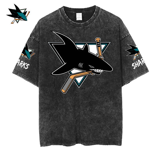 [SUPER SALE] NEW CUSTOMIZED NHL32 SJS SAN JOSE SHARKS MULTICOLOR WASHED TEE