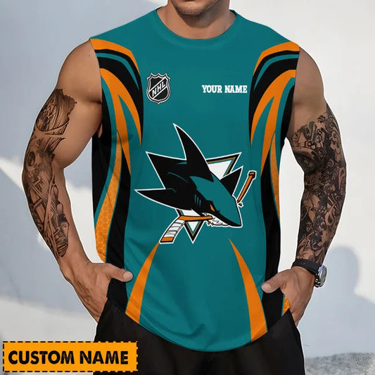 LIMITED EDITION - NEW CUSTOMIZED NHL32 SJS SAN JOSE SHARKS TANK TOP & GYM SHIRT