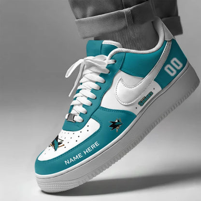 [SUPER SALE] NEW CUSTOMIZED NHL32 SJS SAN JOSE SHARKS AF1 SHOES