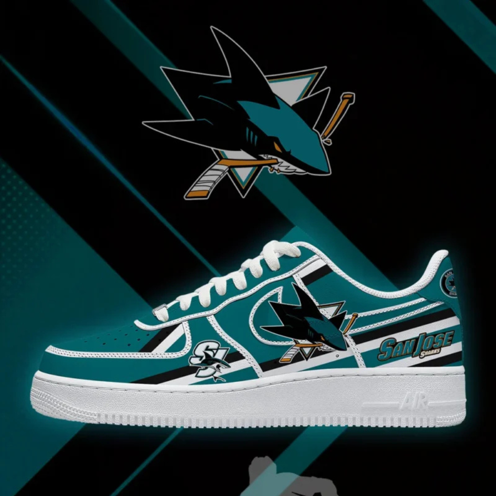 LIMITED EDITION - NEW CUSTOMIZED NHL32 SJS SAN JOSE SHARKS AF1 SHOES