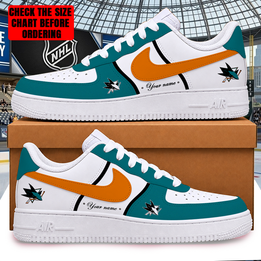 LIMITED EDITION - NEW CUSTOMIZED NHL32 SJS SAN JOSE SHARKS AF1 SHOES