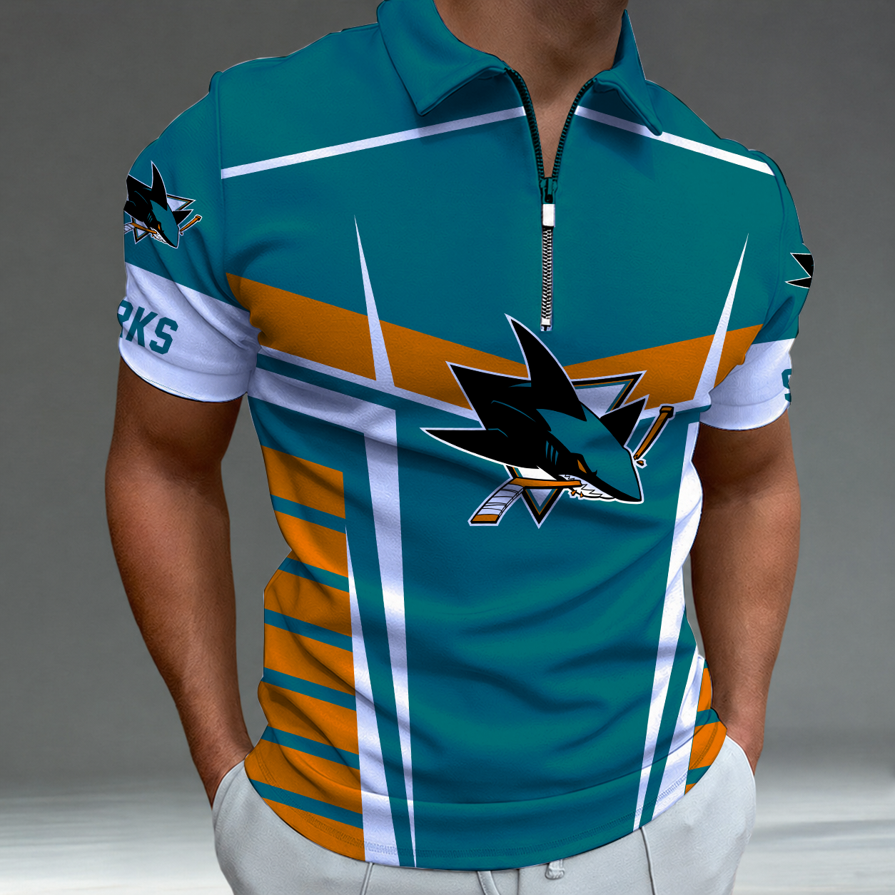 LIMITED EDITION - NEW CUSTOMIZED NHL32 SJS SAN JOSE SHARKS POLO SHIRT