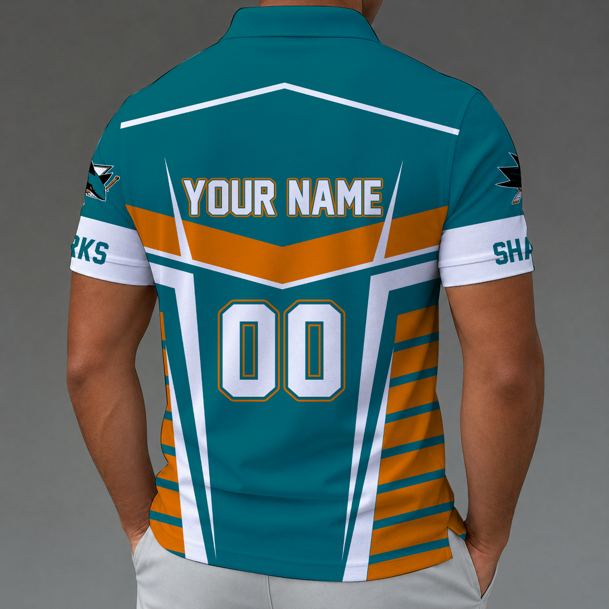 LIMITED EDITION - NEW CUSTOMIZED NHL32 SJS SAN JOSE SHARKS POLO SHIRT