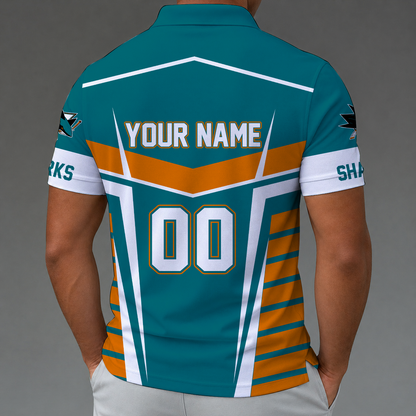 LIMITED EDITION - NEW CUSTOMIZED NHL32 SJS SAN JOSE SHARKS POLO SHIRT