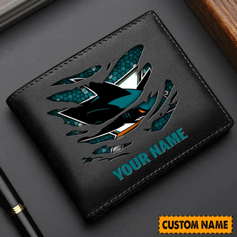 LIMITED EDITION - NEW CUSTOMIZED NHL32 SJS SAN JOSE SHARKS LEATHER WALLET