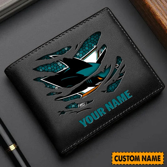 LIMITED EDITION - NEW CUSTOMIZED NHL32 SJS SAN JOSE SHARKS LEATHER WALLET