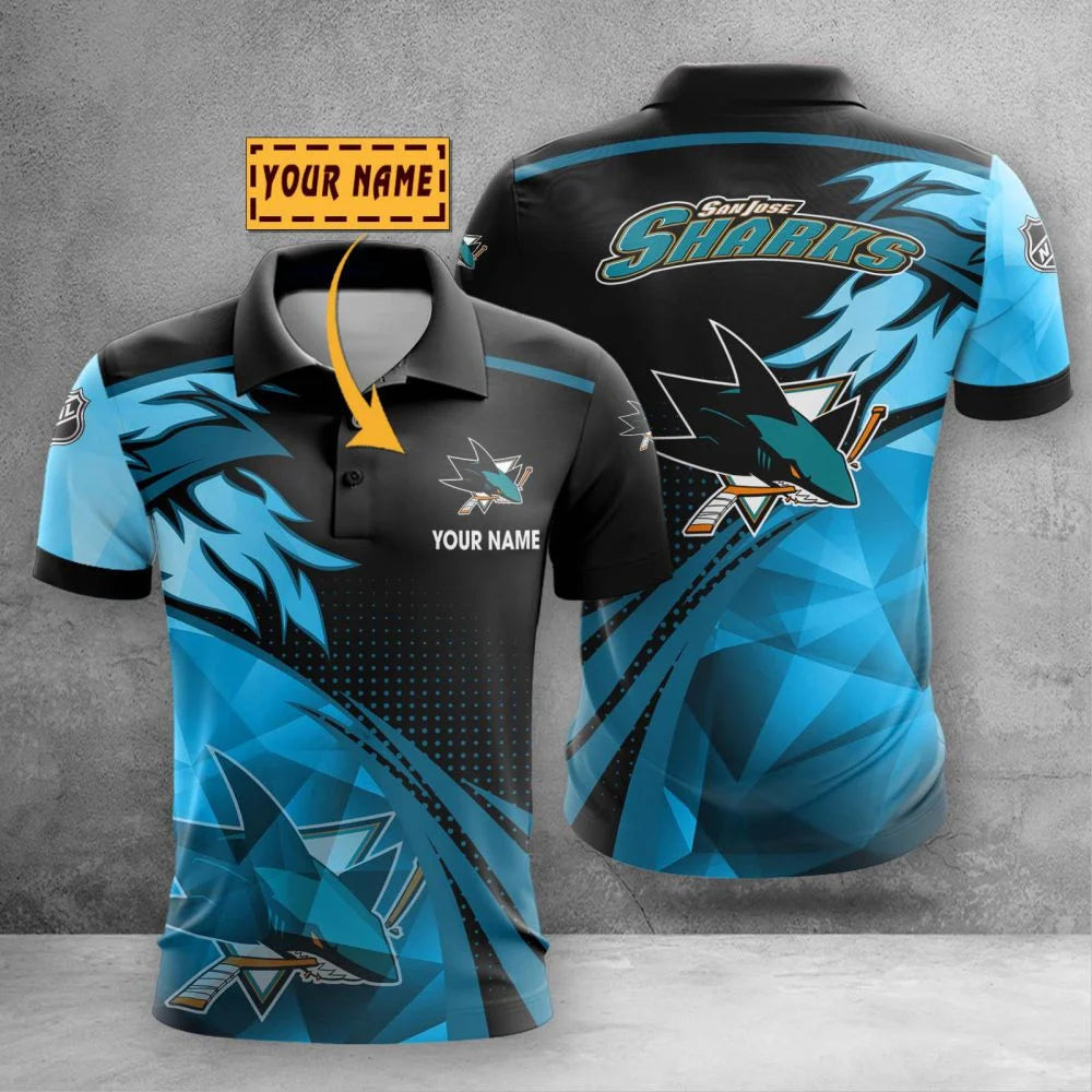 LIMITED EDITION - NEW CUSTOMIZED NHL32 SJS SAN JOSE SHARKS POLO SHIRT, ZIP POLO SHIRT & T-SHIRTS