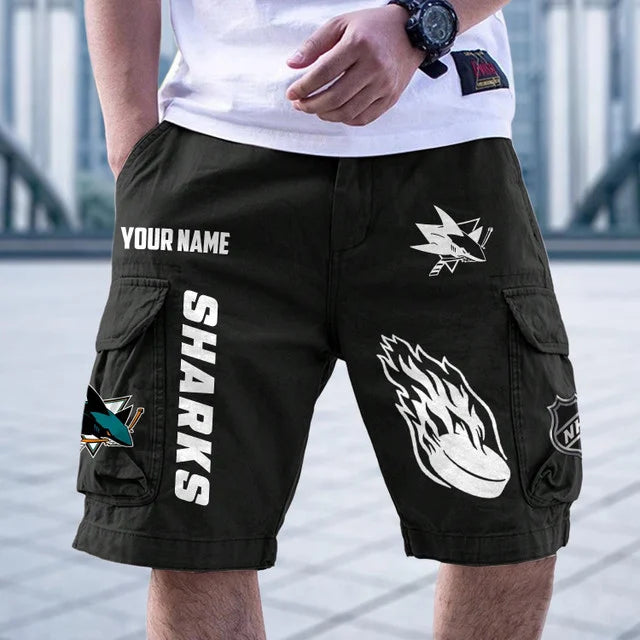 [SUPER SALE] NEW CUSTOMIZED NHL32 SJS SAN JOSE SHARKS CARGO SHORTS