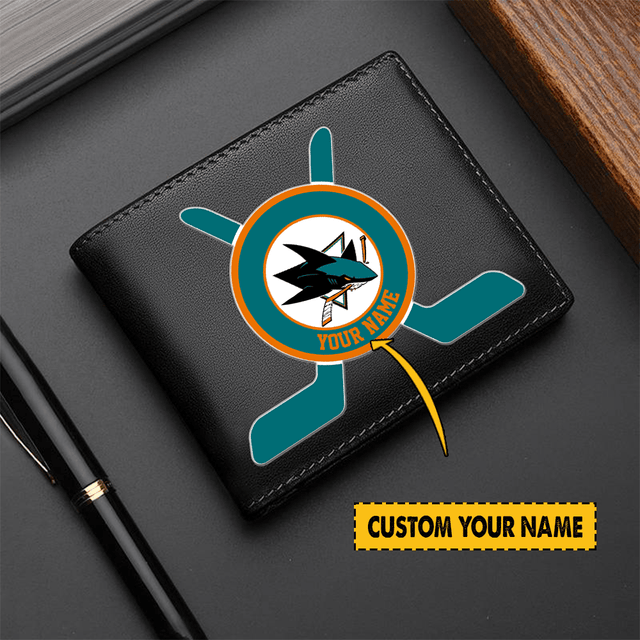 LIMITED EDITION - NEW CUSTOMIZED NHL32 SJS SAN JOSE SHARKS LEATHER WALLET