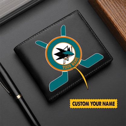 LIMITED EDITION - NEW CUSTOMIZED NHL32 SJS SAN JOSE SHARKS LEATHER WALLET