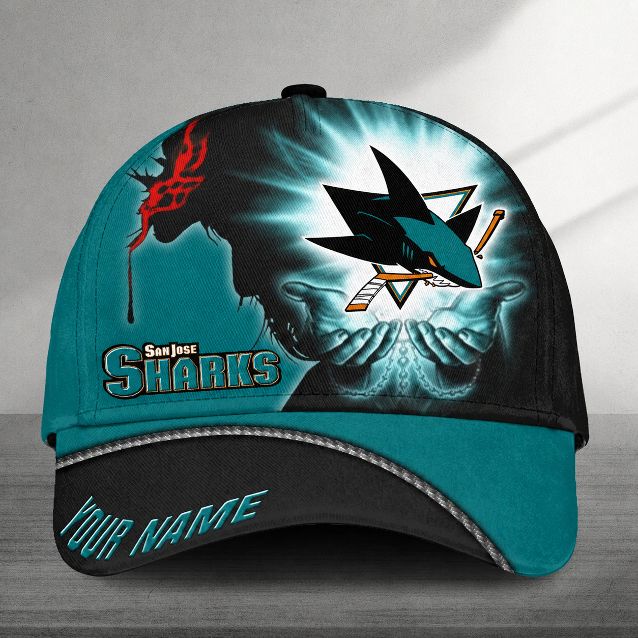 LIMITED EDITION - NEW CUSTOMIZED NHL32 SJS SAN JOSE SHARKS CLASSIC CAP