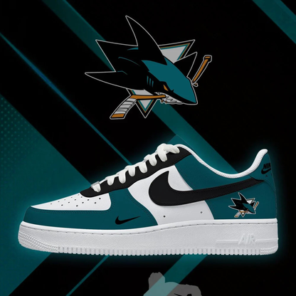 LIMITED EDITION - NEW CUSTOMIZED NHL32 SJS SAN JOSE SHARKS AF1 SHOES